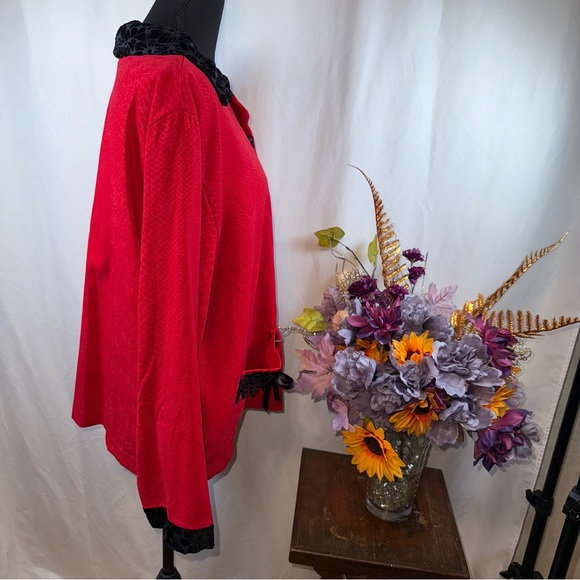 Nicole Marie Red Cardigan Black Lace Trim Button Front Vintage Chic - Picture 6 of 9